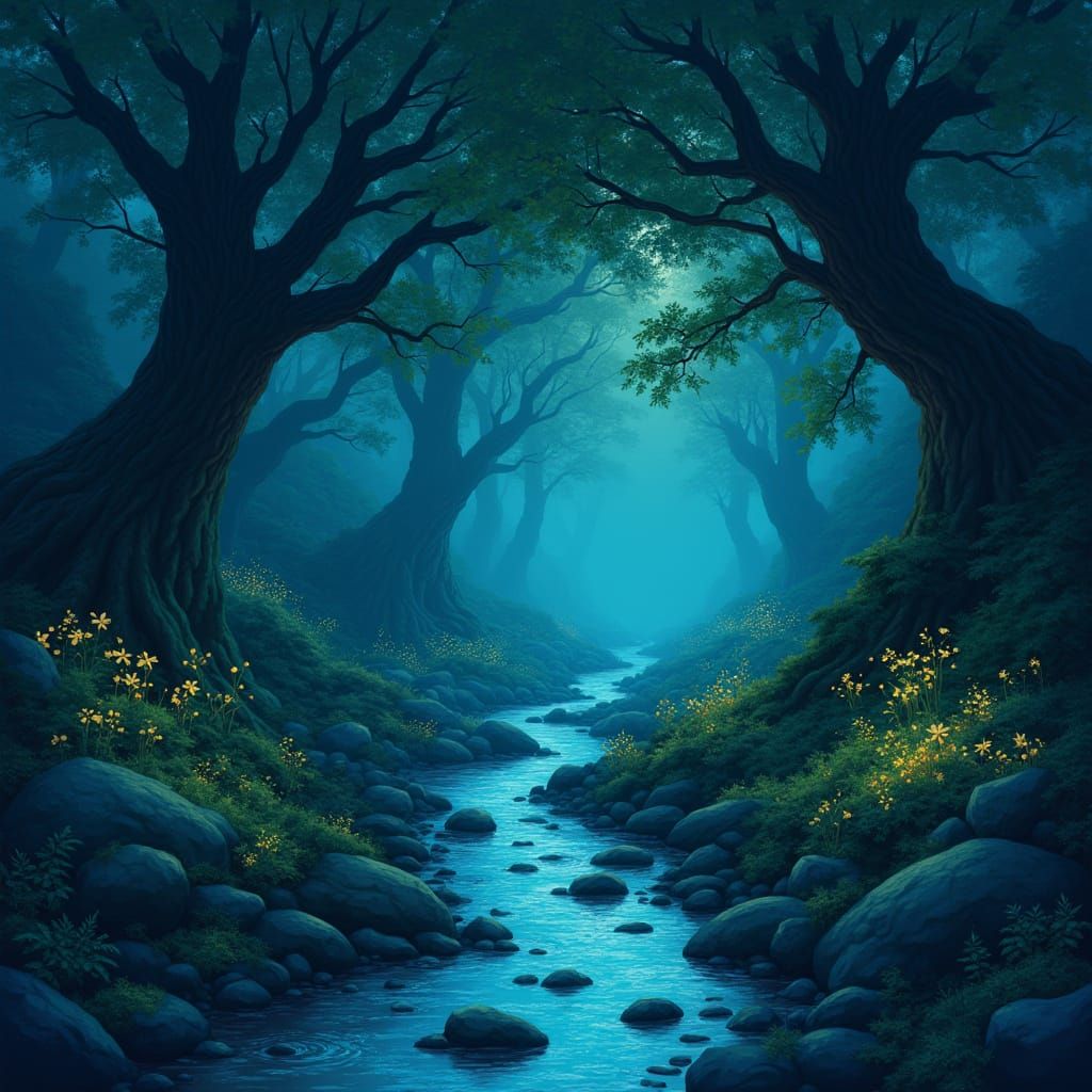 Serene Glade with Bioluminescent Flora in Soft Fantasy Style