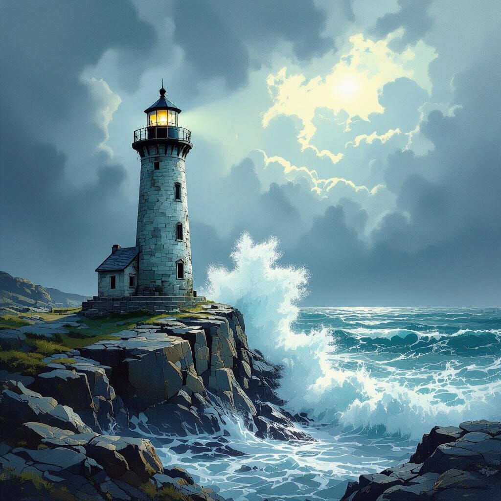 Sea Glass Lighthouse on Stormy Cliffs