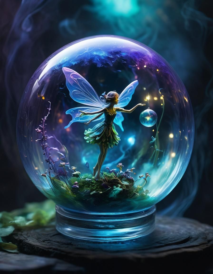Glowing Fairy in Glass Orb: Fantasy Concept Art