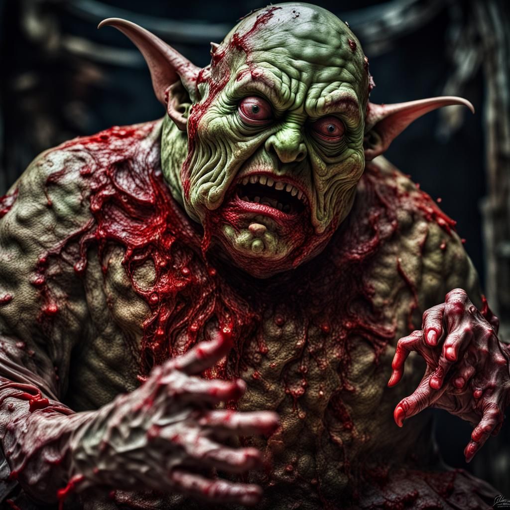 Detailed Demon Shakes Off Blood: Hyperrealistic Art