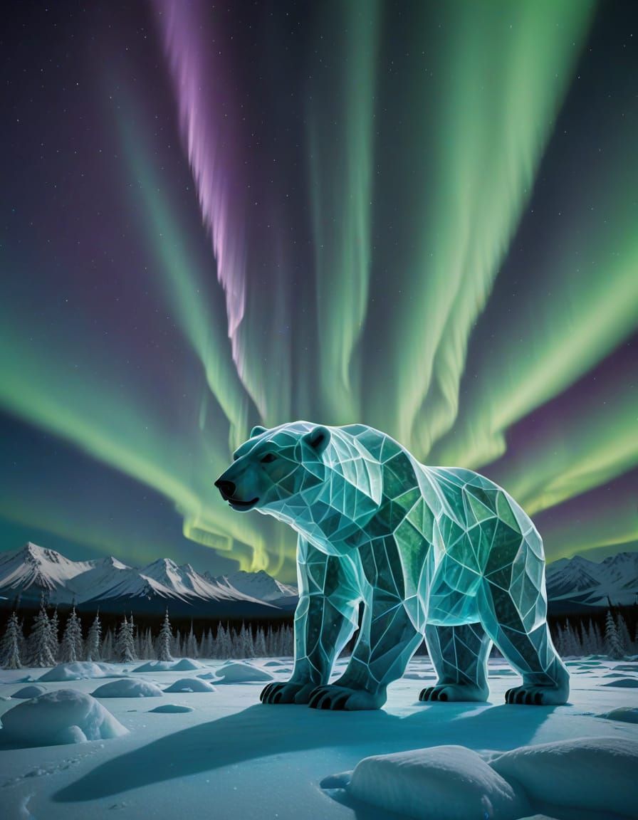 Surrealist Dreamscape with Ice Polar Bear Fortress