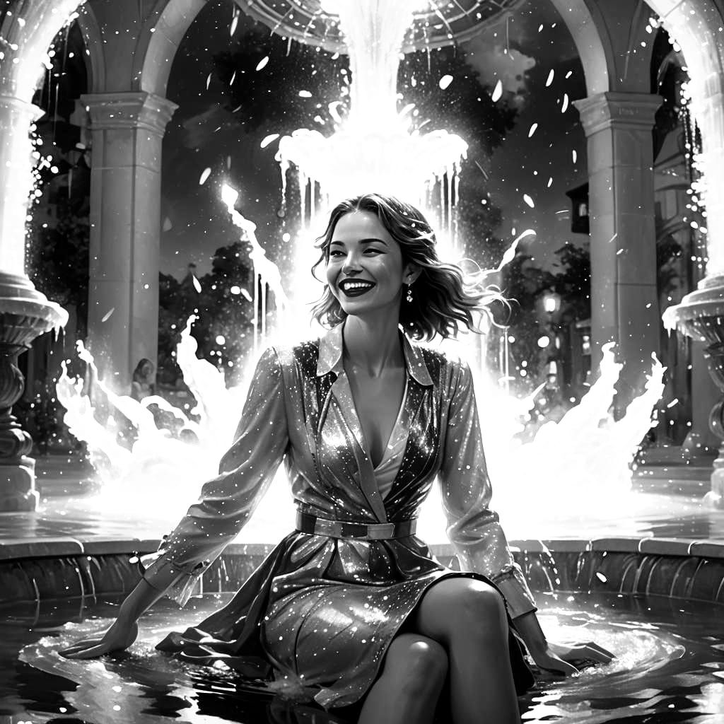 Beautiful Woman Laughing in White and Gold