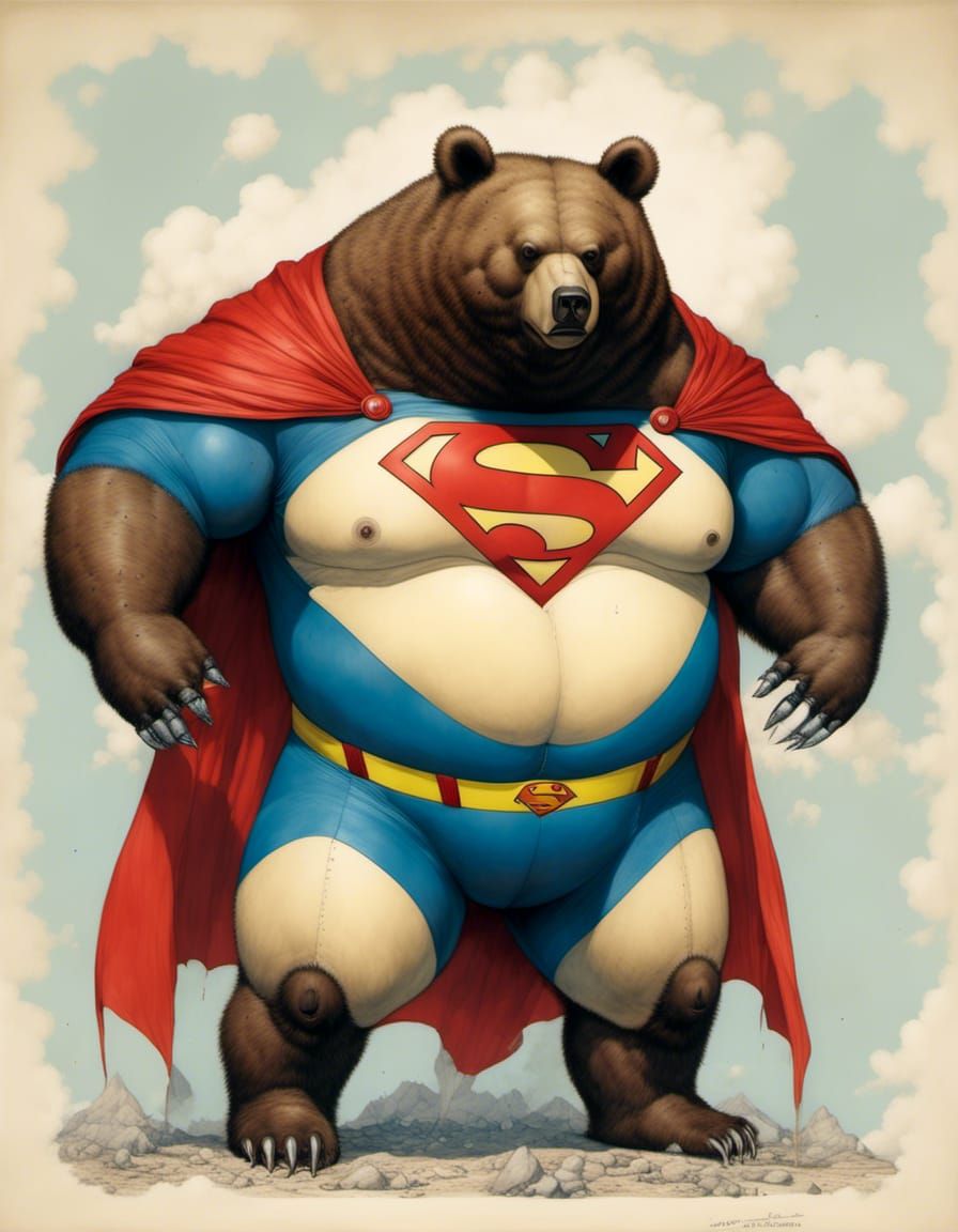 Humorous Obese Bear as Superman