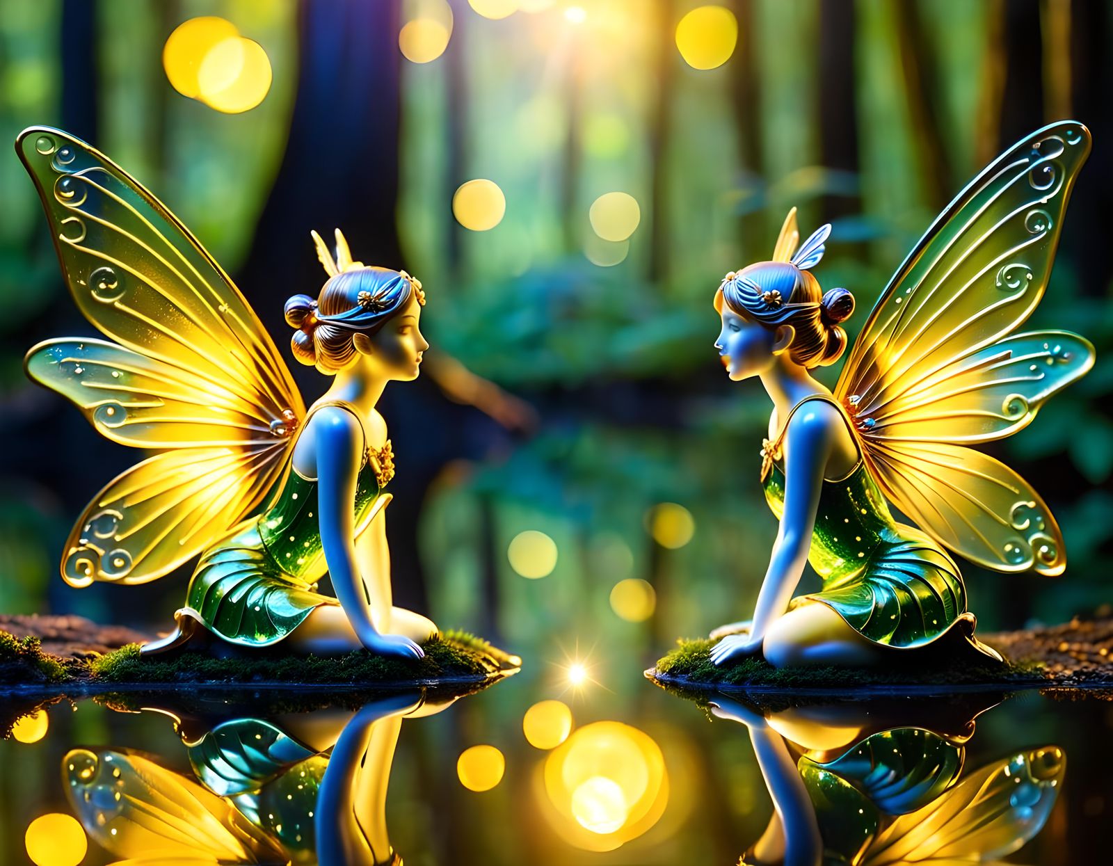 Enameled Glass Fairy Figurines in Enchanted Woods