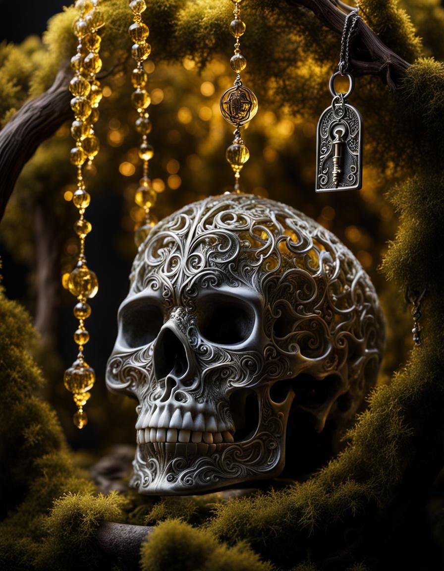 Cerebral Labyrinth in Crystal Skull with Golden Key