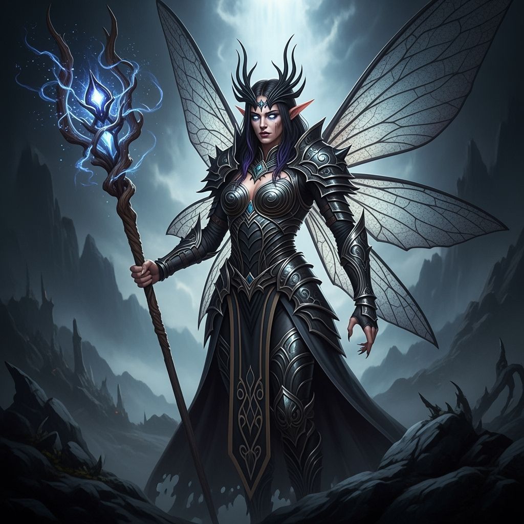 Gothic Elf Battle Goddess in Dark Fantasy Style
