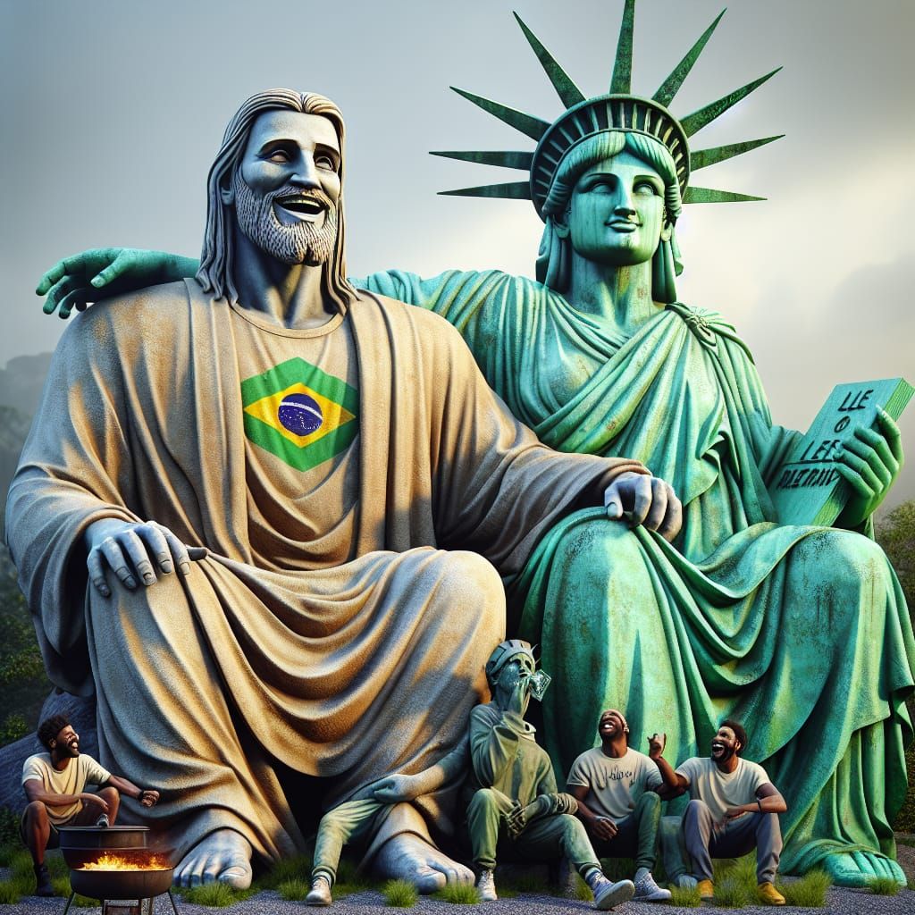 Statue of Liberty and Christ the Redeemer, Hyperrealistic