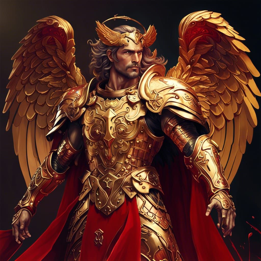 Aries Zodiac Angel in Golden Armor, Hyperrealistic Art