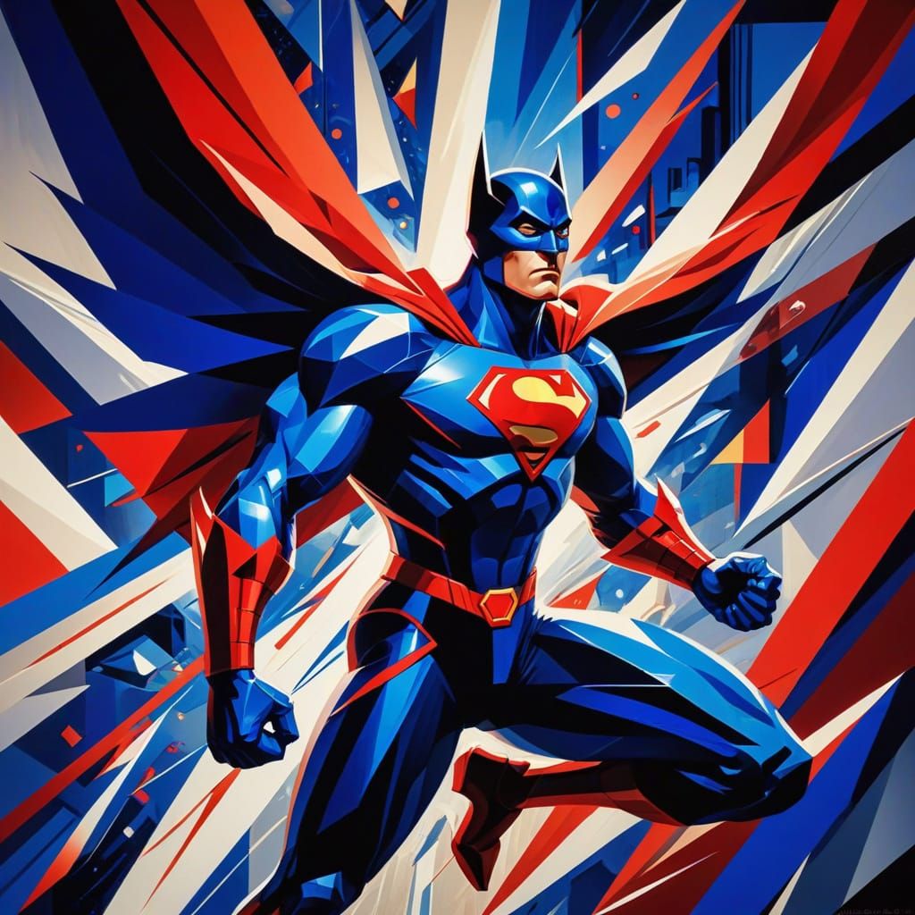 Superhero in Flight: Cubist Graphic Novel Art