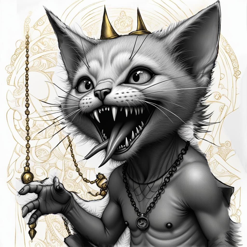 Demonic Kitten Portrait in Gothic Pencil Sketch