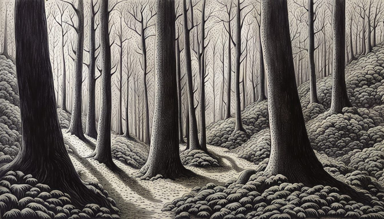 Beech Tree Forest: Ballpoint Pen Sketch