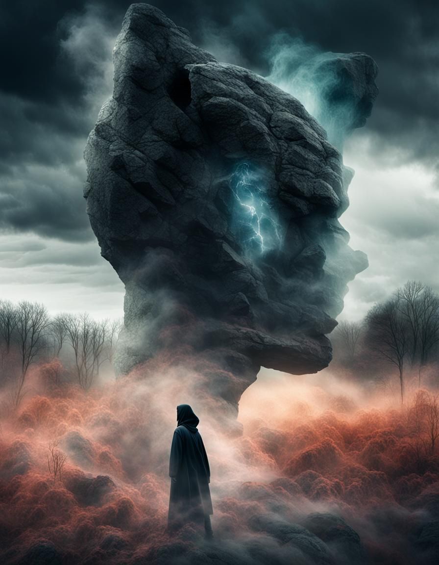 Mysterious Figure in Misty Landscape: Cinematic Photography