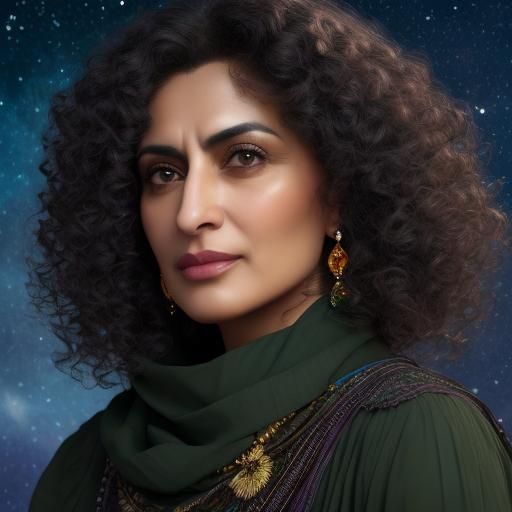 Confident Arab Woman Portrait on Starry Night