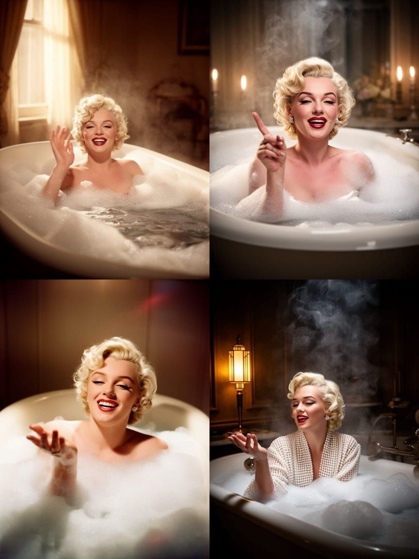 Marilyn Monroe Seductive Pose in Bubble Bath