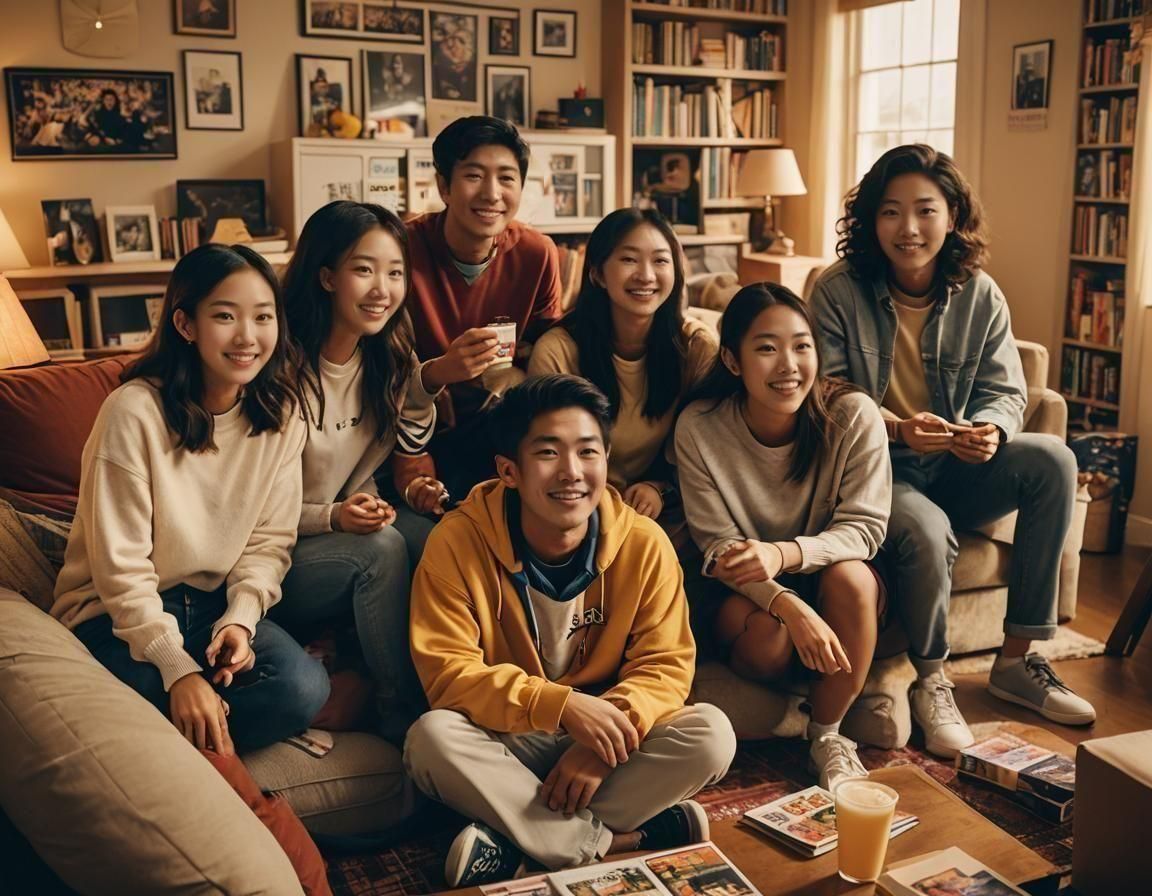 Diverse Friends Laughing in Cozy Living Room