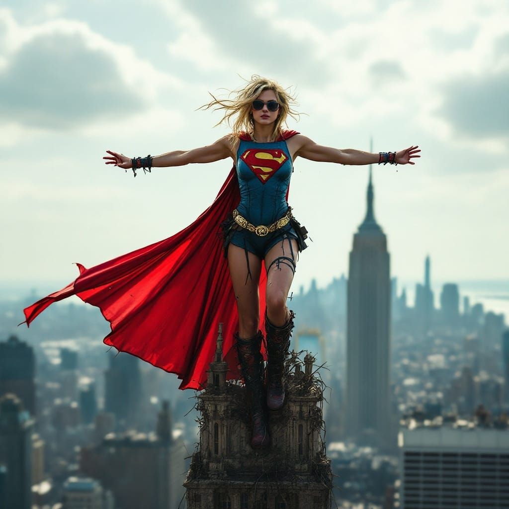 Punk Supergirl on Empire State Building