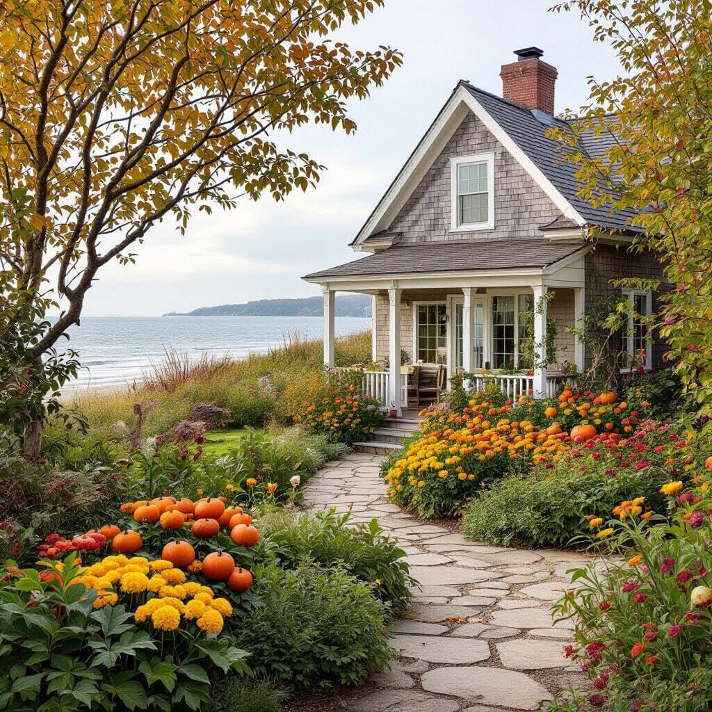 Beachside Cottage With Vibrant Fall Garden