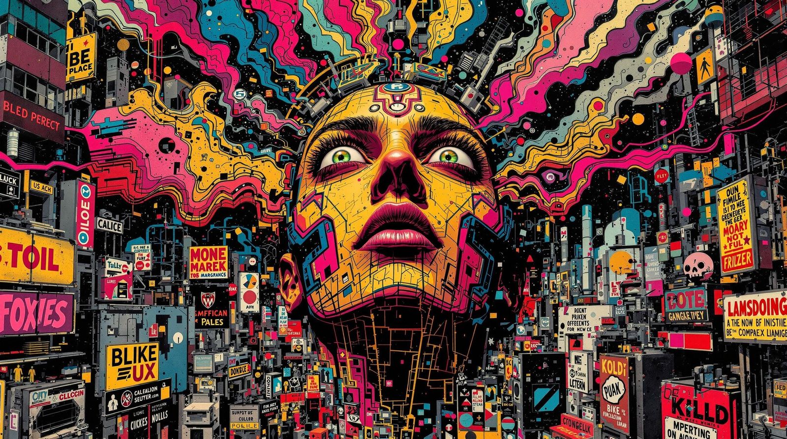 Vibrant Cityscape with Hidden Details in Industrial Style