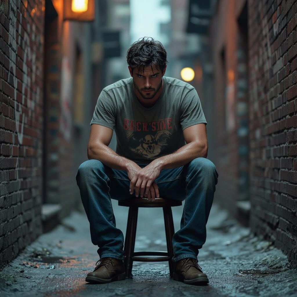 Weary Man in Urban Alleyway