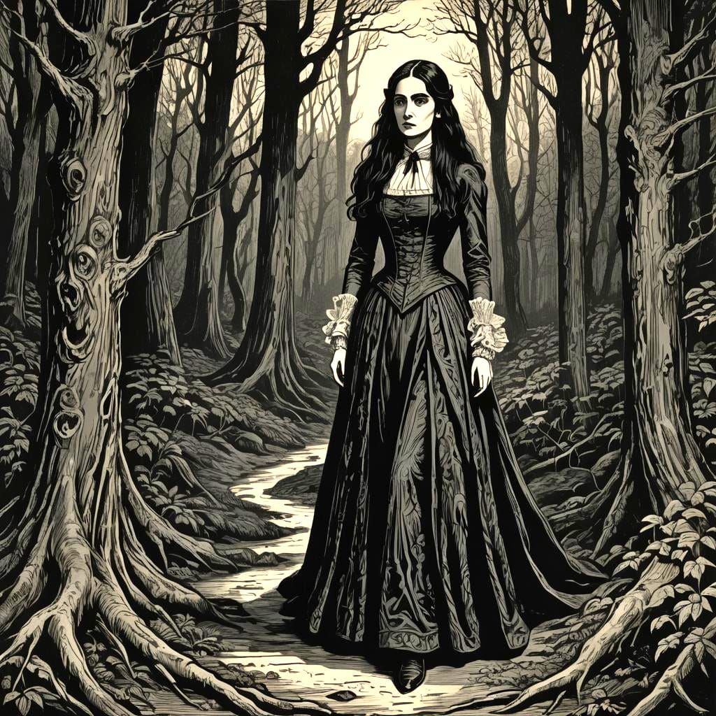 Mina Murray Portrait in Woodcut Style