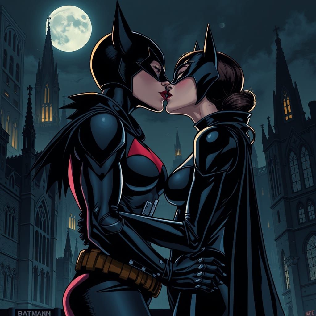 Dark Romance: Batwoman and Catwoman's Passionate Gotham City...