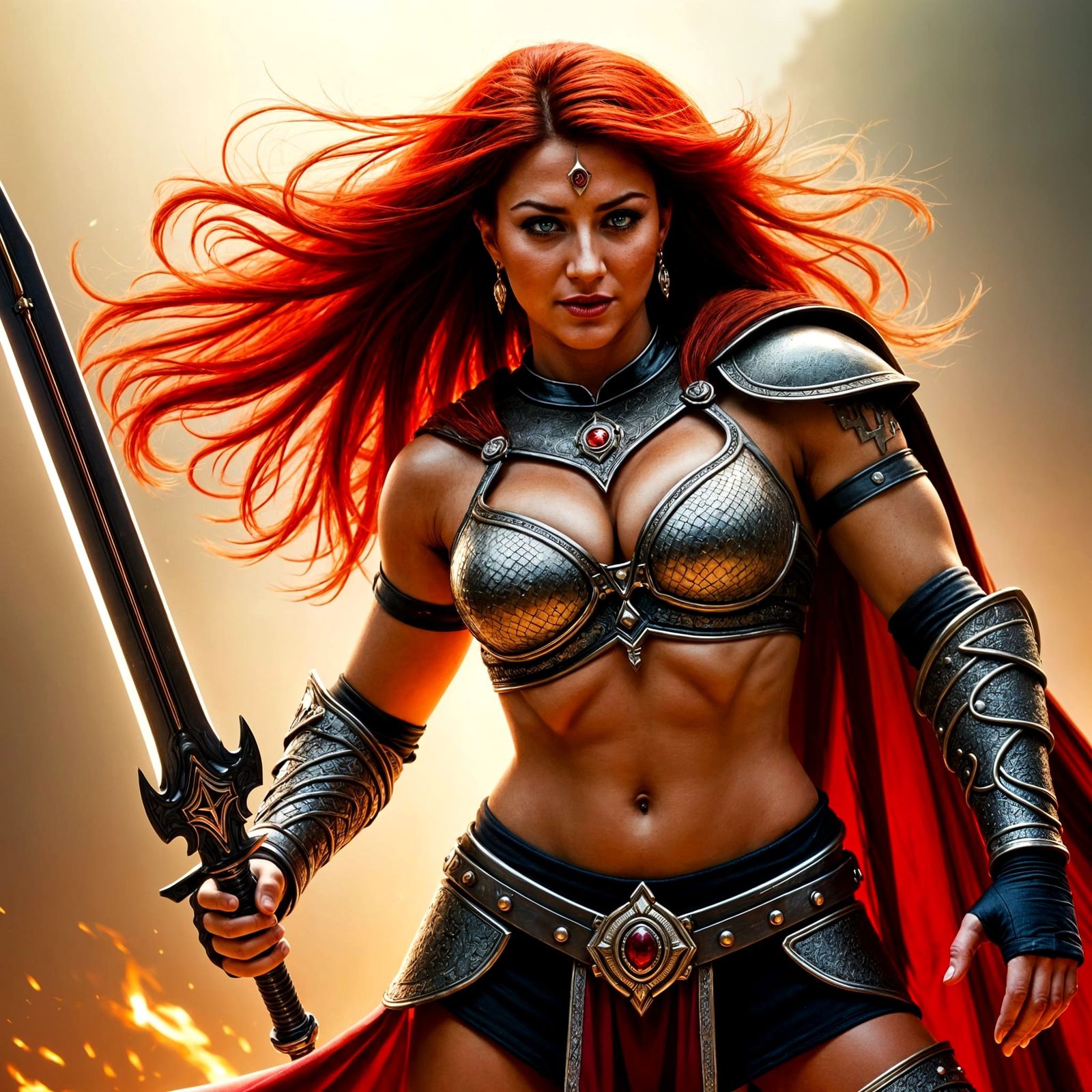 Fierce Red-Haired Warrior Ready to Battle