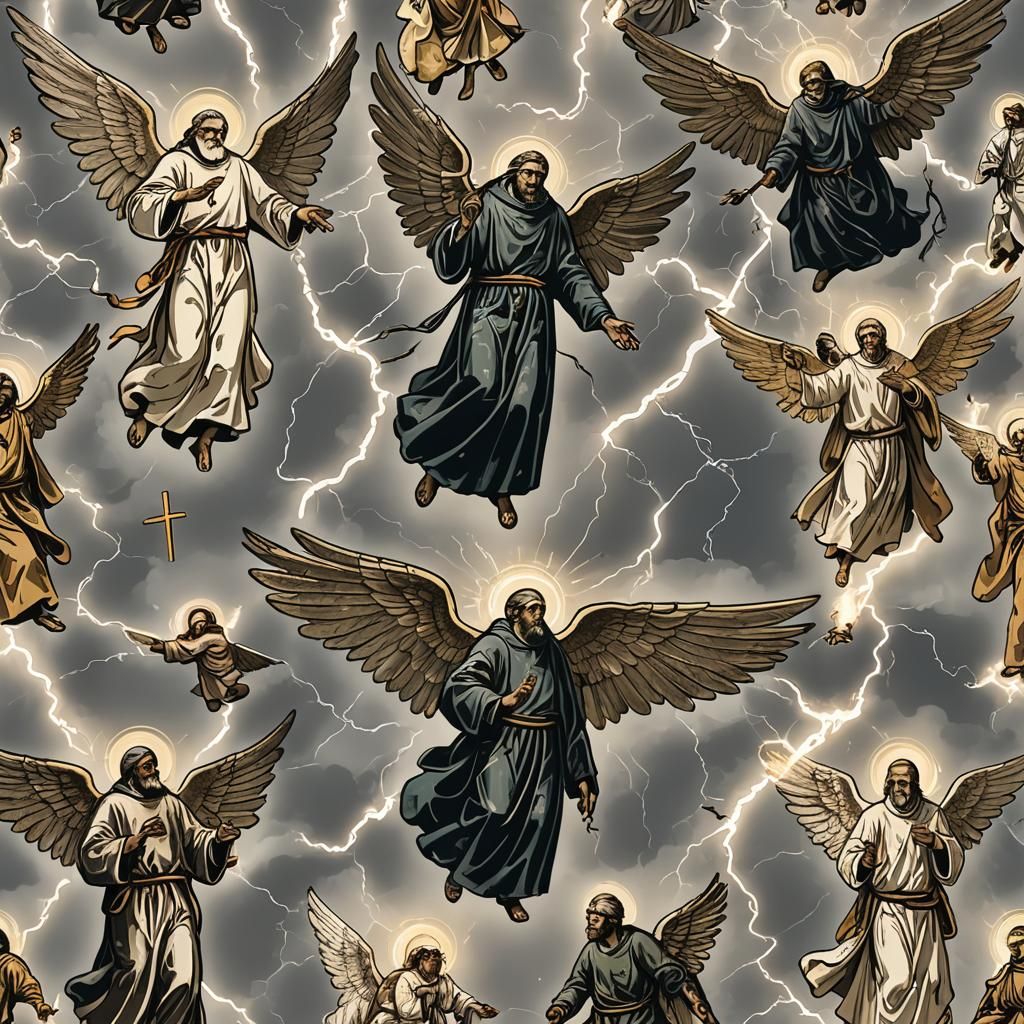 Angelic Lightning Transforms Winged Figures