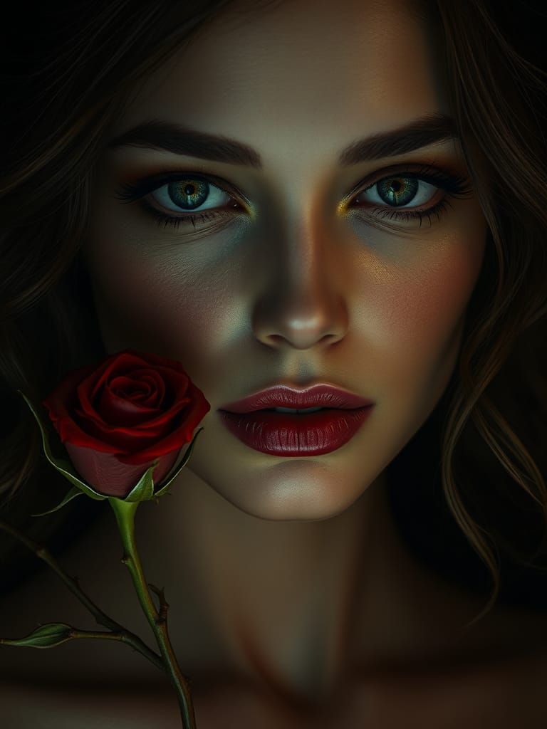 Woman and rose stem design with stem and thorns entwined in ...