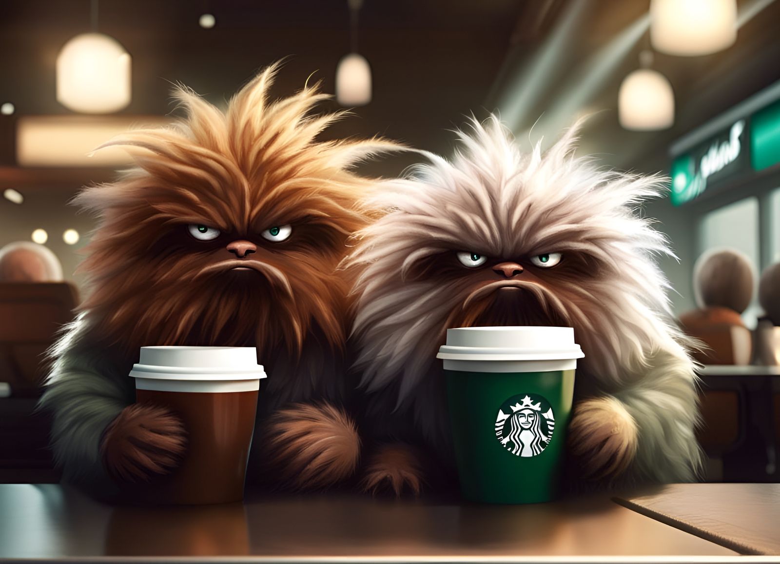 Grumpy Tribbles Drink Coffee at Starbucks