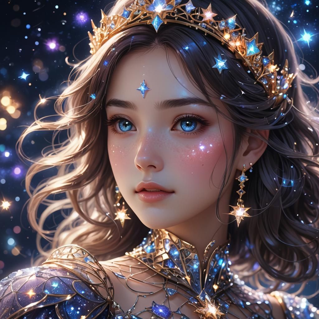 Anime Princess in Galaxy Dress with Star Jewelry