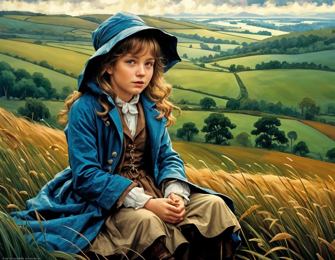 Lonely Child in Rainy British Countryside