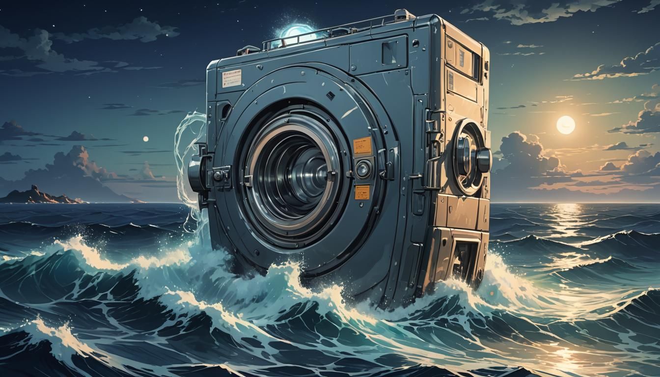 Giant Washing Machine in Ocean: Manga Anime Style