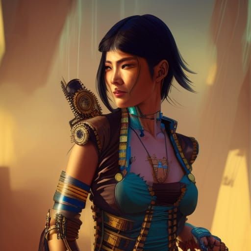Steampunk Cyberpunk Japanese Woman in Ancient Egypt