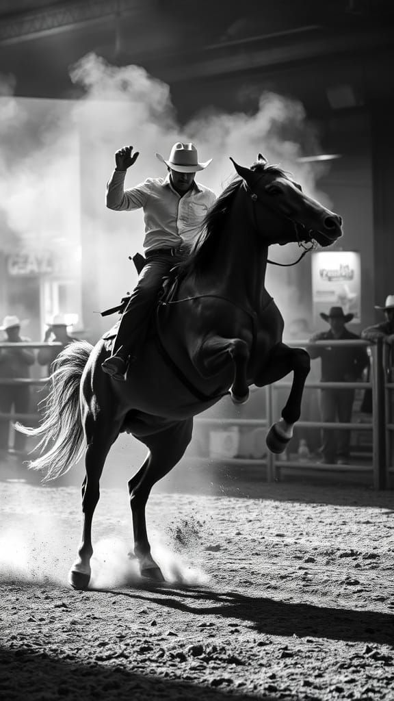 Hyper-Realistic Rodeo Scene in Classic Black & White