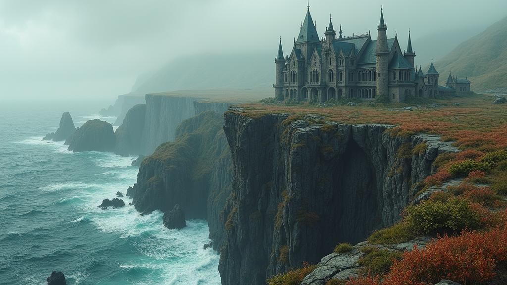 Cliffside House Overlooking Ocean in Pencil Style