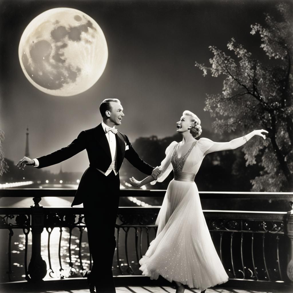 Elegant Dancers in Paris Under Moonlight
