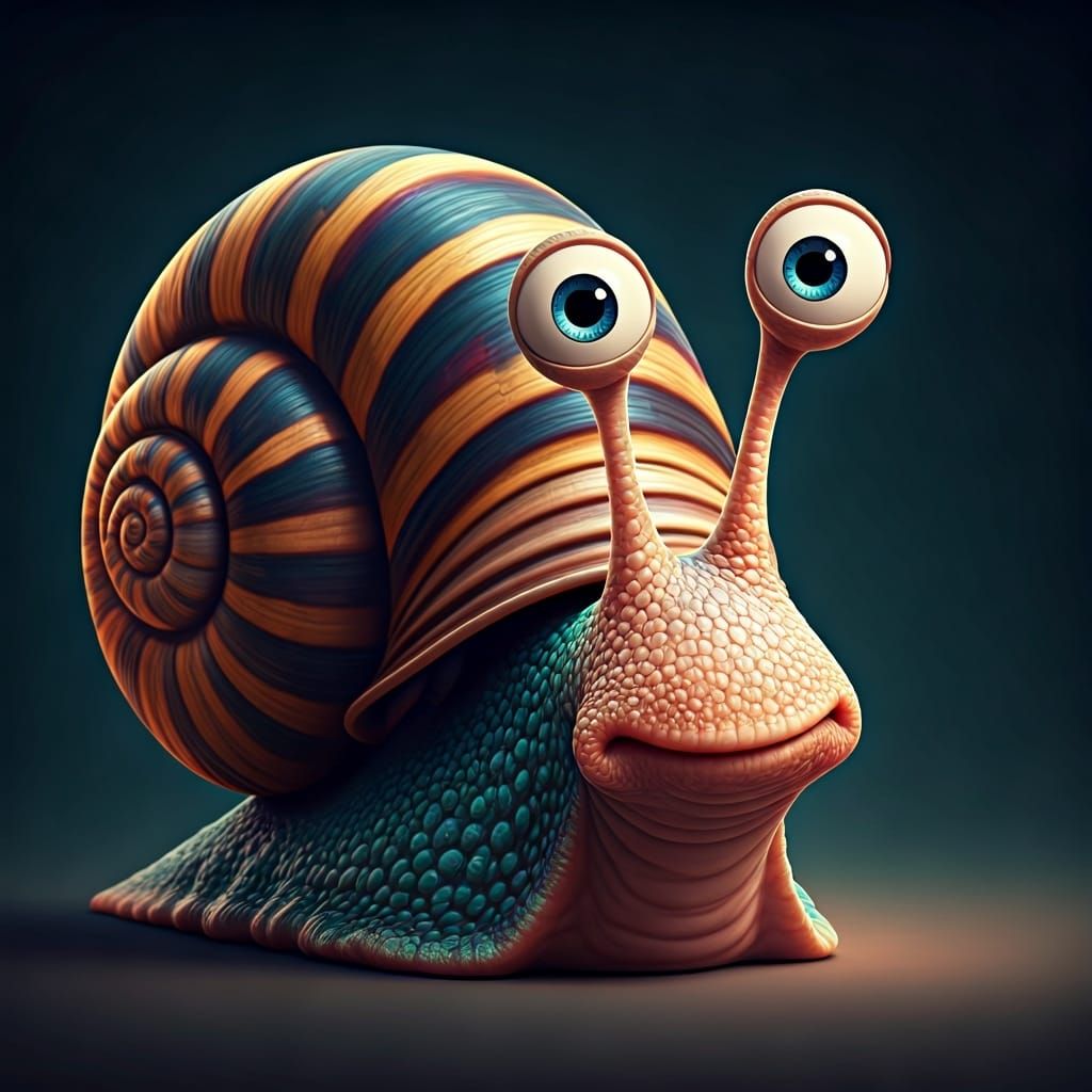 Pixar-Style Snail Portrait with Realistic Textures
