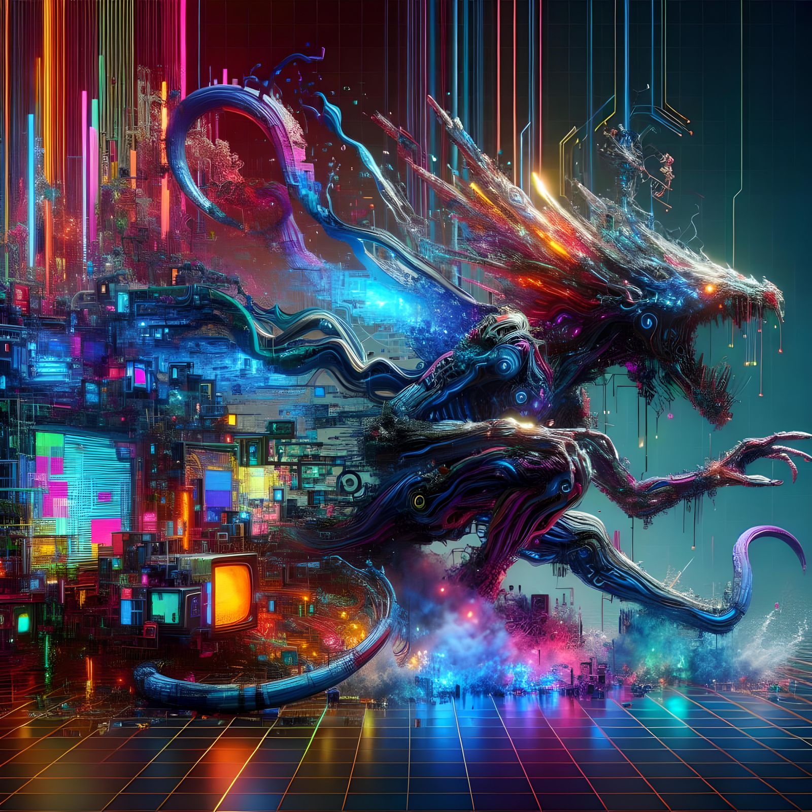 Otherworldly Creature Breaks Through Digital Glitch, Matte P...