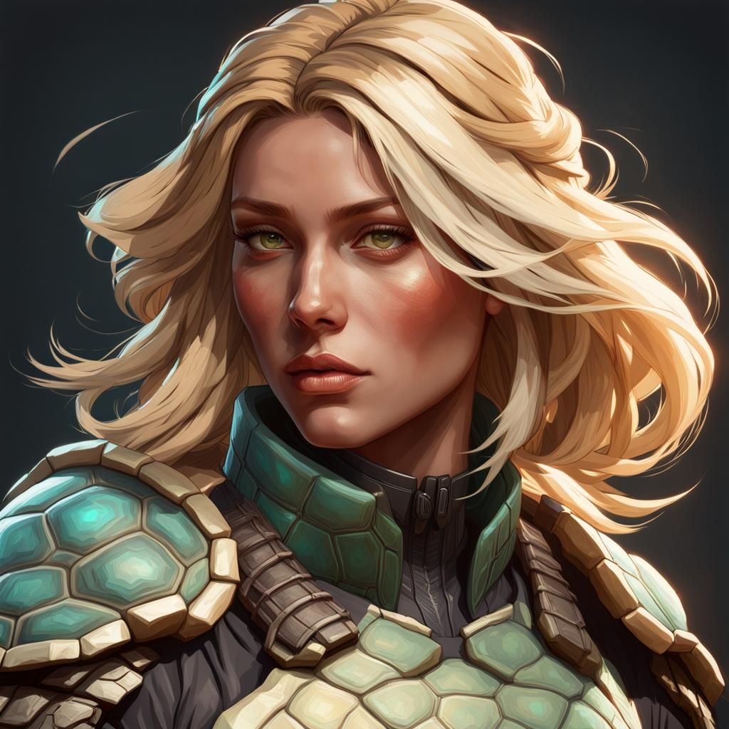 Blonde Girl with Turtle Shell: Hyperdetailed Portrait