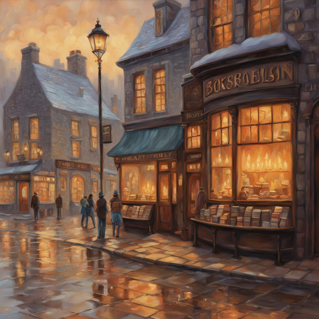 Cozy Scottish Bookstore on Cobblestone Street