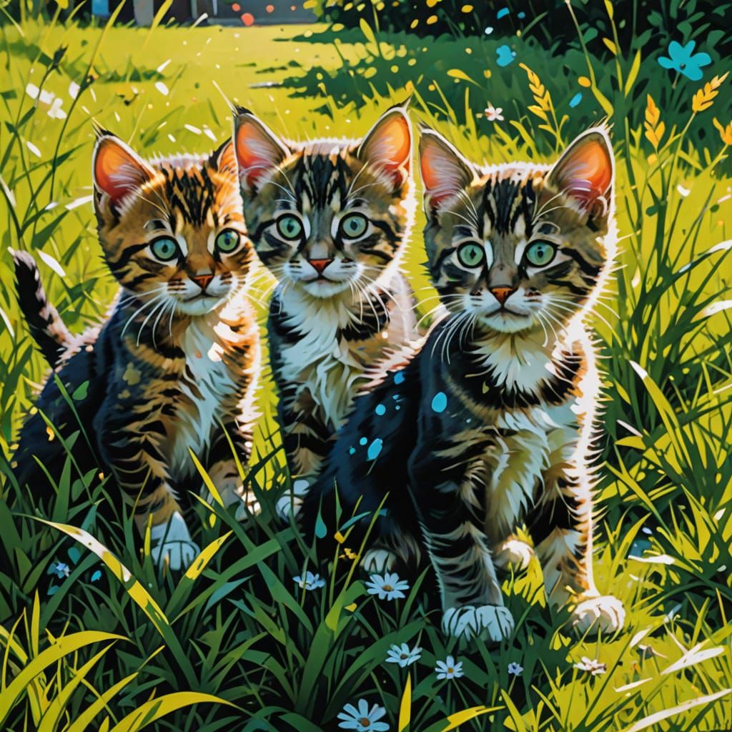 Vibrant Graffiti Masterpiece of Whimsical Kittens in a Sunny...