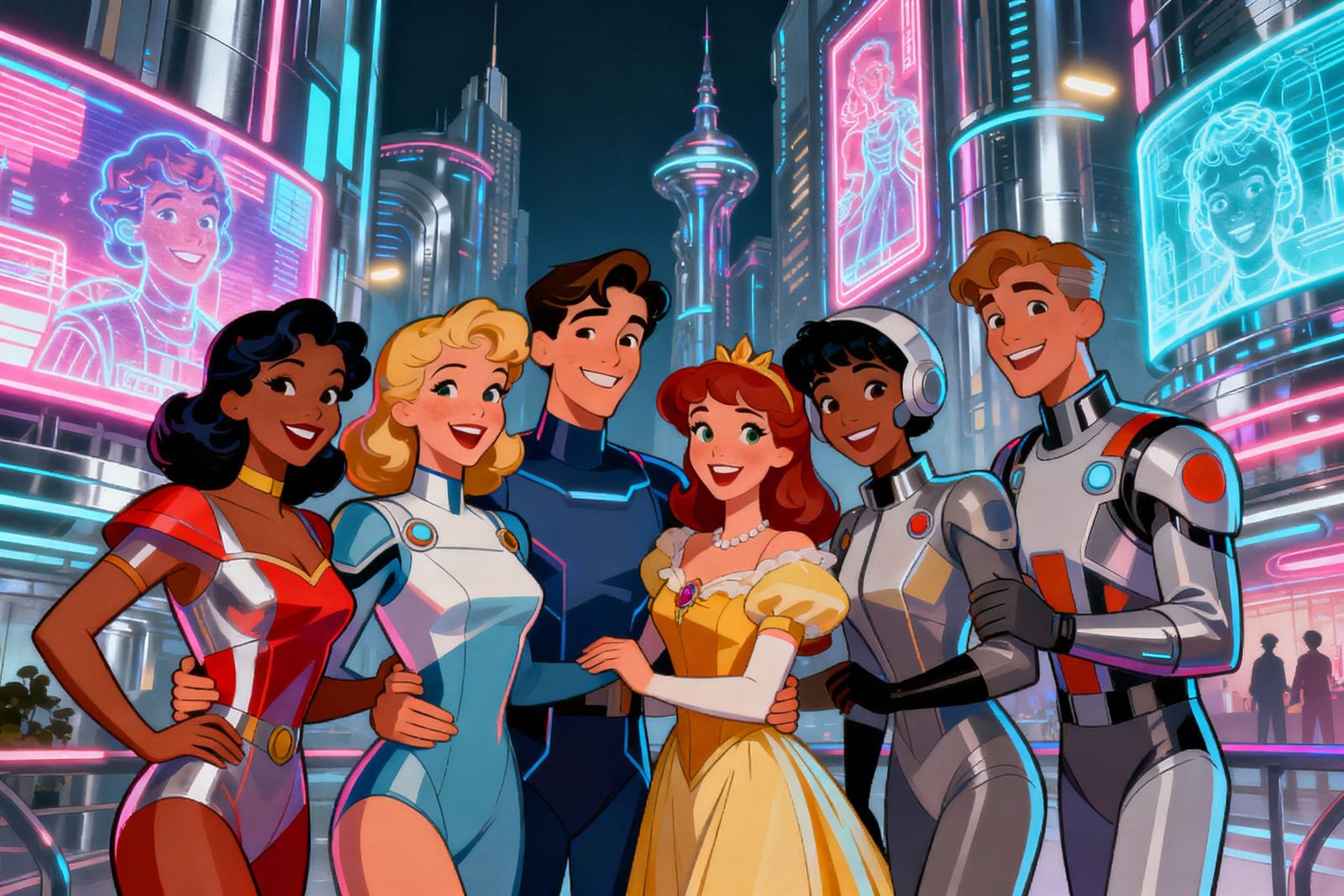 Future City Reunion Photo with Expressive Characters