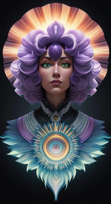 Speed Racer-Inspired Zentangle Goddess with Vibrant Sunburst