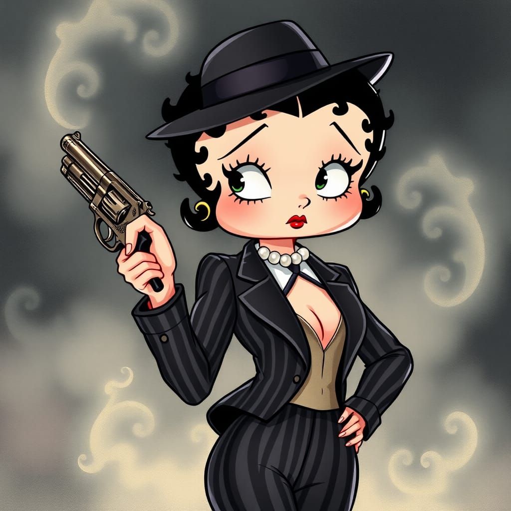 Betty Boop as Mafia Boss in Vintage Cartoon Style