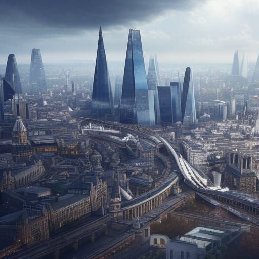Futuristic London: Glass Buildings in a Digital Painting