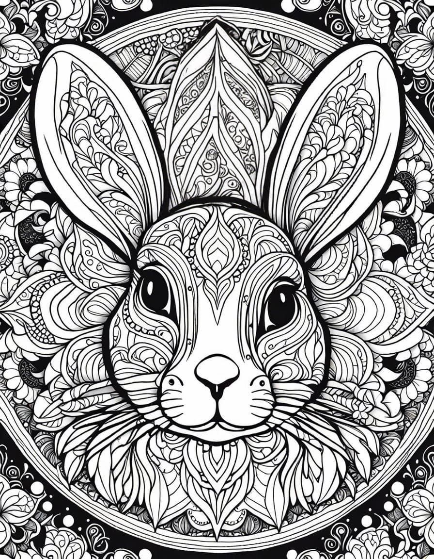 Detailed Rabbit Mandala in Zentangle Art Style