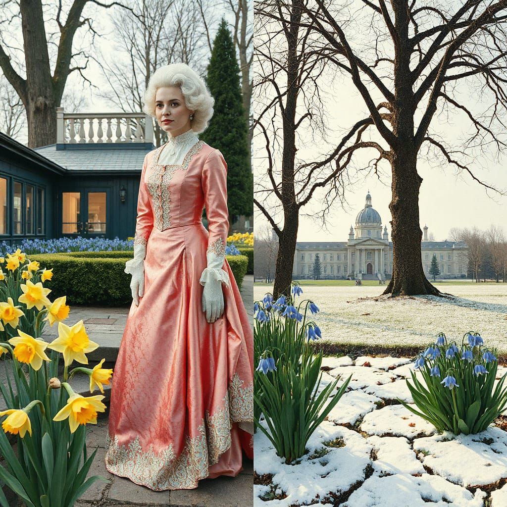 Edwardian Woman in Garden Diptych, Glitchcore Watercolor