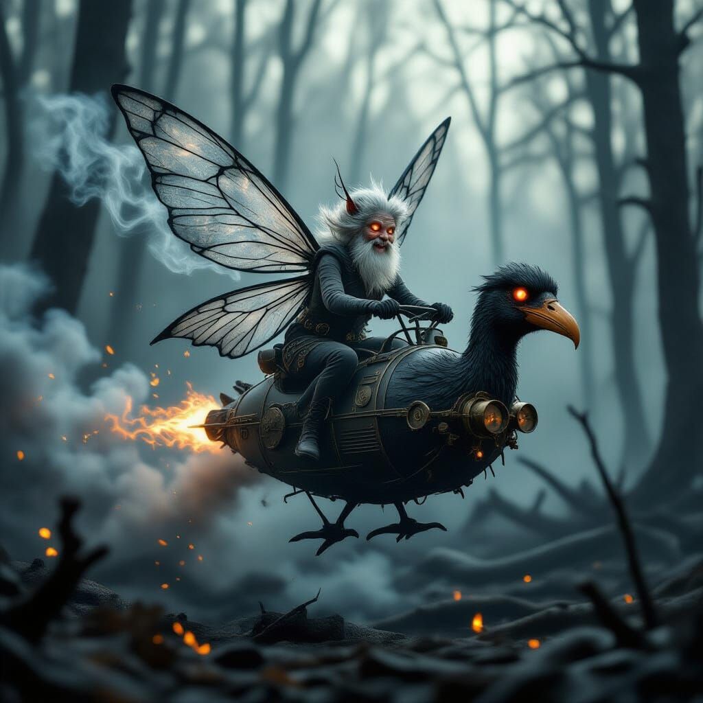 Elderly Smoke Fairy Pilots Steampunk Zeppelin