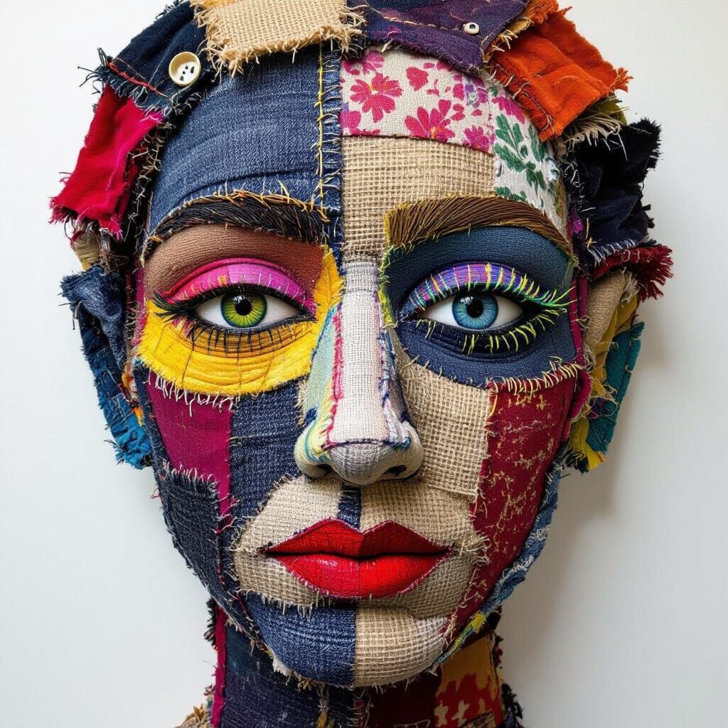 Textile Face Art with Embroidered Details