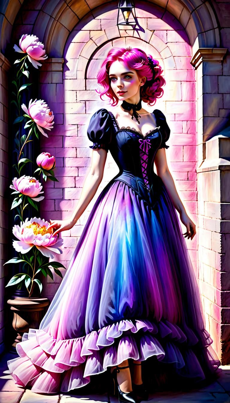 Colorful Chalk Drawing of Victorian Woman